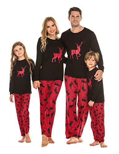 Ekouaer Pyjama Weihnachten Christmas Familien Weihnachten Pyjama Set Weihnachten Schlafanzug Langarm Zweiteiliger Set Sleepwear Nachtwäsche für Familien Schwarz XXL von Ekouaer