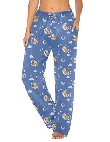 Ekouaer Pyjamahose Damen Lang Schlafanzughose Teddy Bear Schlafanzug Hosen Kuschelhose Zuhause Schlaf Schlafhose Bequeme Schlafanzughosen für Teenager Mädchen, XXL von Ekouaer