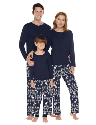 Ekouaer Pyjamas Set Damen Lang Weihnachten Schlafanzug Lang Sleepwear warm Loungewear Familie Pajama Set Marine Hirsch L Ekouaer Pyjamas Set Damen Lang Weihnachten Schlafanzug Lang Sleepwear warm Loungewear Familie Pajama Set Marine Hirsch L von Ekouaer
