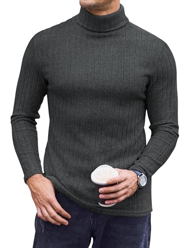 Ekouaer Rollkragenpullover Herren Rollkragenshirt Langarmshirt Thermounterwäsche Thermooberteile Dünn Pullover Herbst Winter Warm Basismodell Slim Fit, Dunkelgrau, XXL von Ekouaer