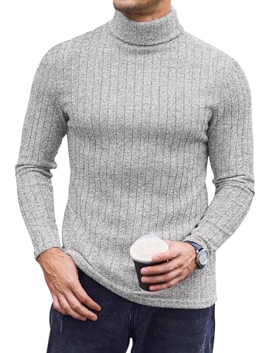 Ekouaer Rollkragenpullover Herren Rollkragenshirt Pullover Thermooberteile Dünn Langarmshirt Thermounterwäsche Herbst Winter Warm Basismodell Slim Fit, Grau, XXL von Ekouaer