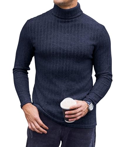 Ekouaer Rollkragenpullover Herren Rollkragenshirt Winter Pullover Warm Thermooberteile Dünn Langarmshirt Thermounterwäsche Herbst Warm Basismodell Slim Fit, Navy blau, S von Ekouaer