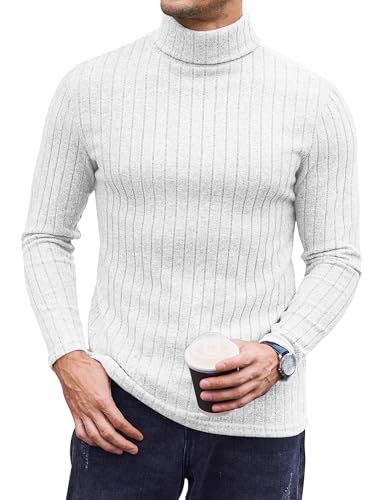 Ekouaer Rollkragenpullover Herren Thermo Rollkragenshirt Thermooberteile Dünn Pullover Langarmshirt Thermounterwäsche Herbst Winter Warm Basismodell Slim Fit, Weiß, M von Ekouaer