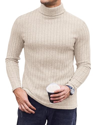 Ekouaer Rollkragenshirt Herren Thermo Rollkragenpullover Thermooberteile Dünn Pullover Langarmshirt Thermounterwäsche Herbst Winter Warm Basismodell Slim Fit, Khaki, XXL von Ekouaer