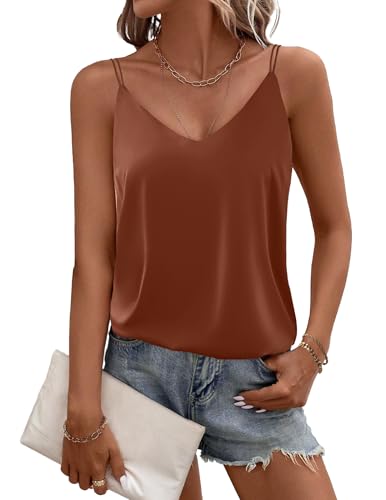 Ekouaer Satin Top Damen Elegant Unterhemden Top Satin Basic Top Tanks Ärmellos Blusentop Braun XL von Ekouaer