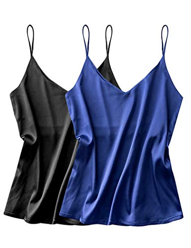 Ekouaer Satin Top Damen Elegant Unterhemden Top Satin Basic Top Tanks Ärmellos Dessous Blusentop 2pcs von Ekouaer