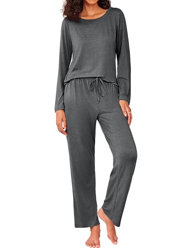 Ekouaer Schlafanzug Damen Kurz Pyjama Set Nachtwäsche Sommer Loungewear Baumwolle Zweiteiler Grau L von Ekouaer