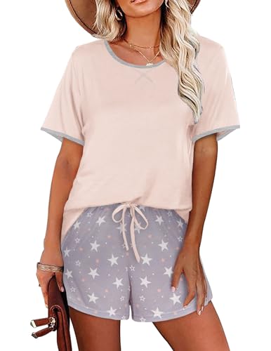 Ekouaer Schlafanzug Damen Kurz Pyjamas Set Kurzarm Sommer Loungewear Sleepwear Hausanzug S von Ekouaer