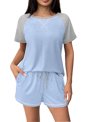 Ekouaer Schlafanzug Damen Kurz Sommer Pyjama Set Kurzarm Shorts Nachtwäsche Hausanzug,Hellblau, L Ekouaer Schlafanzug Damen Kurz Sommer Pyjama Set Kurzarm Shorts Nachtwäsche Hausanzug,Hellblau, L von Ekouaer