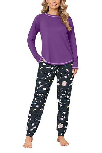 Ekouaer Schlafanzug Damen Lang Weich Pyjama Set Kuschelig Zweiteiliger Sleepwear Karierte Winter Hausanzug Dream S von Ekouaer