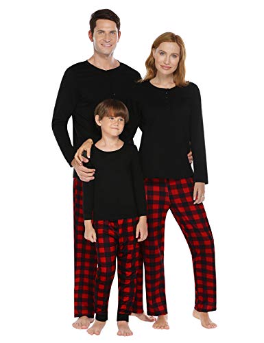 Ekouaer Schlafanzug Damen Lang Weihnachten Schlafanzüge Winter Sleepwear Langarm Hausanzug Familie Pajama Set Kariert XXL von Ekouaer