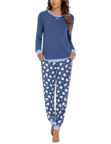 Ekouaer Schlafanzug Damen Lang Winter Pyjama Set Zweiteiliger Sleepwear Langarm Nachtwäsche Lang Schlafhose von Ekouaer