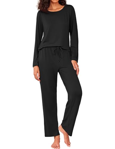 Ekouaer Schlafanzug Damen Pyjama Set Bequemer Pyjama Damen Baumwolle Schwarz XL von Ekouaer