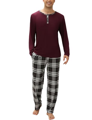 Ekouaer Schlafanzug Herren Lang Pyjama Baumwolle Zweiteiliger Nachtwäsche Langarm Loungewear Winter von Ekouaer