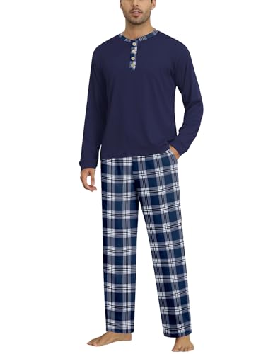Ekouaer Schlafanzug Herren Lang Pyjama Herren Set Winter Warm Loungewear, Blau, M von Ekouaer
