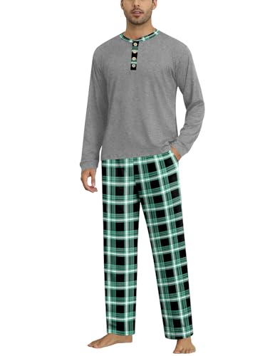 Ekouaer Schlafanzug Herren Lang Pyjama Set Winter Warm Loungewear, Grau, XL von Ekouaer