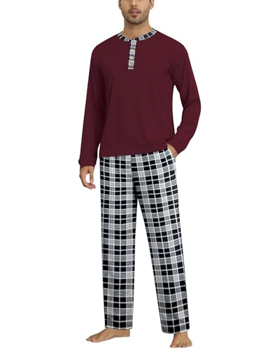 Ekouaer Schlafanzug Herren Lang Pyjama Set Winter Warm Loungewear, Rot, L von Ekouaer