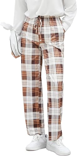 Ekouaer Schlafanzughose Damen Lang Karierte Pyjamahose Winter Weich Nachtwäsche Hose Freizeithose mit Taschen und Kordelzug Kariert M von Ekouaer