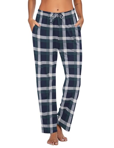 Ekouaer Schlafanzughose Damen Lang Pyjamahose Karierte Schlafhose Weich Freizeithose für Frauen Yogahose Strandhose mit Taschen und Kordelzug von Ekouaer