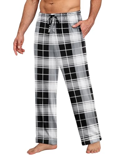 Ekouaer Herren Lange Schlafanzughose Einfarbige Pyjamahose Schlafhose Haushose Freizeithose Yogahose mit Taschen,Grau,XL von Ekouaer