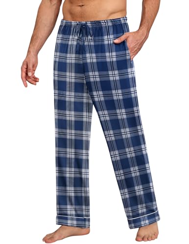 Ekouaer Herren Pyjamahose Flanell Schlafhose kariert Schlafanzughose Schlaf & Lounge Hose PJ Hose mit Taschen,Blau,L von Ekouaer