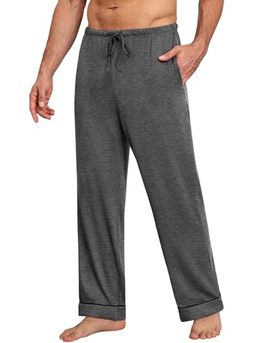 Ekouaer Schlafanzughose Herren Lang mit Bündchen Pyjamahose für Männer Schlafhose Haushose Freizeithose mit Taschen,Grau,XXL von Ekouaer