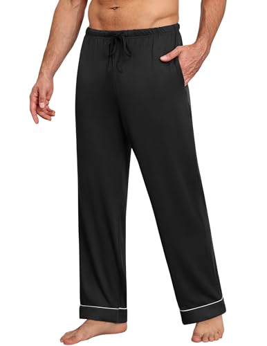 Ekouaer Schlafanzughose Herren Lang Pyjamahose aus Baumwolle Loungewear Hosen Schlafhose Freizeithose,Schwarz,XL von Ekouaer