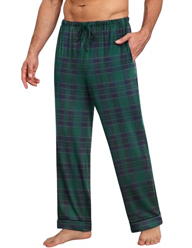 Ekouaer Schlafanzughose Herren Lang Pyjamahose Baumwolle Lange Schlafhose für Männer Nachtwäsche Haushose Freizeithose mit Taschen,Grün,S von Ekouaer