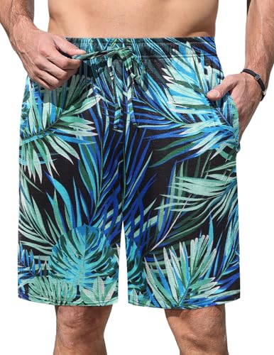 Ekouaer Schlafhose Herren Kurz Pyjamahose Herren Schlafanzughose Weich Verstellbare Taille Beidseitige Taschen Nachtwäsche Shorts, Blumen Druck, L von Ekouaer