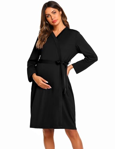 Ekouaer Schwangerschaftsmantel 3-in-1 Arbeitslieferung Stillkleid Krankenhaus Stillen Kleid Bademäntel, A_black, X-Large von Ekouaer