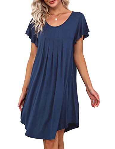 Ekouaer Damen Sleepshirt Kurzarm Nachthemd große größen Schlafshirt Rundhals Nachtkleid Kurz, Marineblau, M von Ekouaer