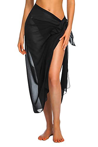 Ekouaer Damen Sarong Pareo Schwarz Sexy Strand Wickelrock Lang Strandkleid Bikini Vertuschen Leicht Strandtuch Vertuschung Weich TapisserieWickeltuch von Ekouaer