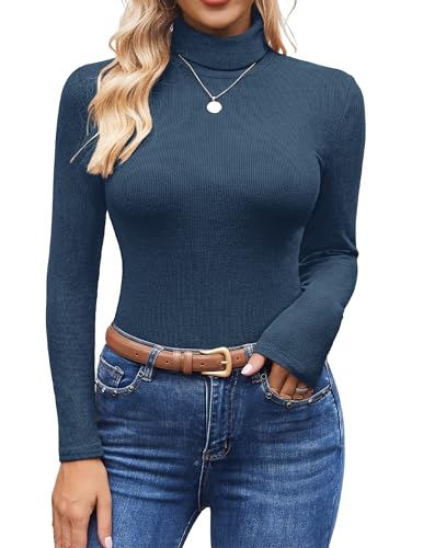 Ekouaer Strickpullover Damen Rollkragenshirt Langarm Unterhemd Winter Thermounterhemd Langarmshirt Thermo-Shirt Slim Fit Oberteil Hoher Kragen Strickpulli Elegant, Topas, S von Ekouaer