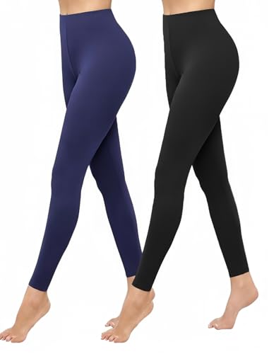 Ekouaer Thermo Leggings Damen GefüTtert High Waist Thermohose Bequeme Winter Thermoleggins Weich und Atmungsaktiv Lange Unterhose,Schwarz,S von Ekouaer