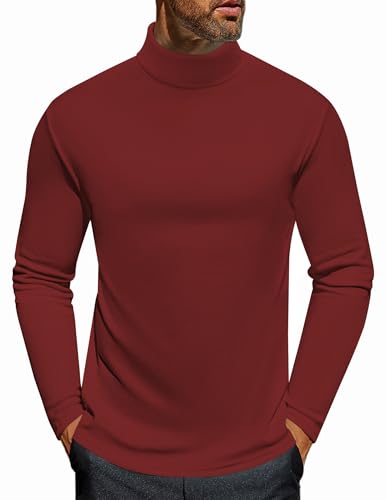 Ekouaer Thermo Oberteil Herren Thermounterwäsche Turtleneck Lang Thermoshirt Flexibel Leicht Langarmshirt, Weinrot, XXL von Ekouaer