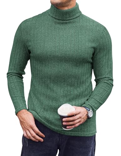 Ekouaer Rollkragenpullover Herren Rollkragenshirt Langarmshirt Thermounterwäsche Thermooberteile Dünn Pullover Herbst Winter Warm Basismodell Slim Fit, Grün, M von Ekouaer