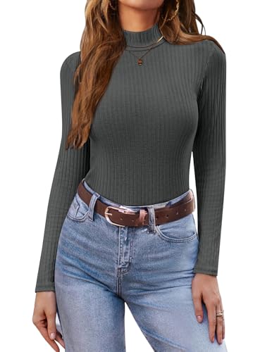 Ekouaer Damen Leichter Rollkragenpullover Thermo Top Winter Unterhemd Langarmshirt Slim Fit Basic Tops Rollkragenshirt, Dunkelgrau, L von Ekouaer