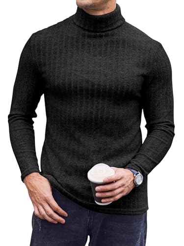 Ekouaer Thermooberteile Rollkragenpullover Herren Rollkragenshirt Pullover Winter Dünn Langarmshirt Thermounterwäsche Herbst Warm Basismodell Slim Fit, Schwarz, XXL von Ekouaer
