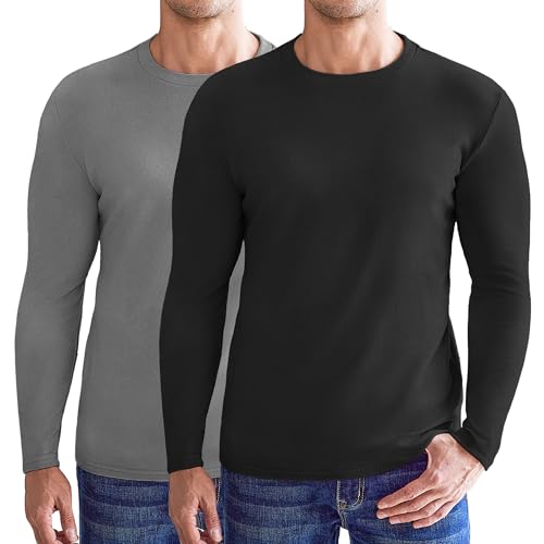 Ekouaer 1er/2er Pack Dünner Pullover Herren Langarmshirt Sweatshirt Winter Thermo Oberteil Thermounterwäsche, Schwarz + Grau, M von Ekouaer