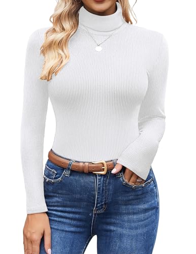 Ekouaer Unterhemd Rollkragenshirt Damen High Neck Top Winter Langarmshirt Warm Unterziehshirt Thermo Unterziehshirt Slim Fit Basic Tops Rollkragenpullover, Weiß, S von Ekouaer
