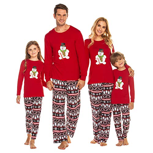 Ekouaer Weihnachten Familie Pyjama Set Passender Weihnachtspyjama Paare Familien Schlafanzug Nachtwäsche Lang Winter Damen Herren Kinder Family Schlafanzügeset Rot 120 von Ekouaer