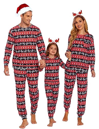 Ekouaer Weihnachten Schlafanzug Damen Langarm Familien Weihnachten Pyjama Set Warm für Familien Winter Nachtwäsche Fun, Damen-Davidshirsch, XL von Ekouaer