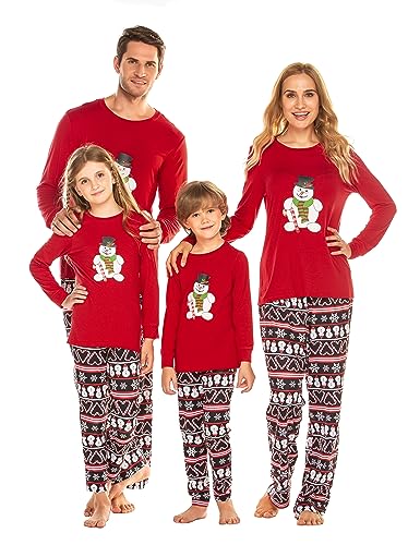 Ekouaer Weihnachten Schlafanzug Familie Weihnachts Pyjama Schlafanzug Lang aus Baumwolle Nachtwäsche für Damen Herren Mädchen Jungen Rot M von Ekouaer