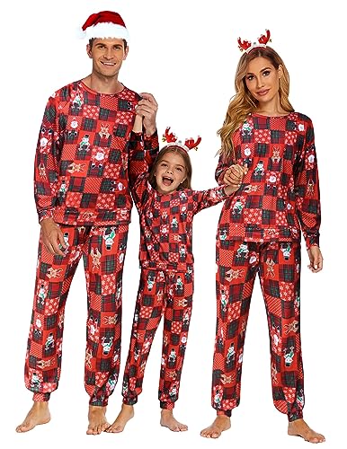 Ekouaer Weihnachten Schlafanzug Langarm Familien Christmas Pyjama Familie Set Winter Schlafanzug Lang für Herren Jungen Couple Weihnachtsoutfit, Herren-Schneemann, S von Ekouaer