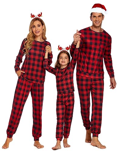 Ekouaer Weihnachten Schlafanzug Langarm Familien Weihnachten Pyjama Set Warm für Familien Winter Nachtwäsche Fun Herren, Herren-Kariert, XL von Ekouaer