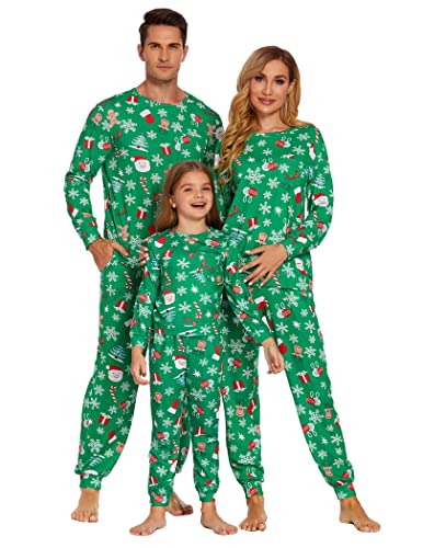 Ekouaer Weihnachts Schlafanzug Familie Langarm Familien Christmas Pyjama Familie Set Winter Schlafanzug Lang für Herren Jungen Weihnachtsoutfit, Grün, S von Ekouaer