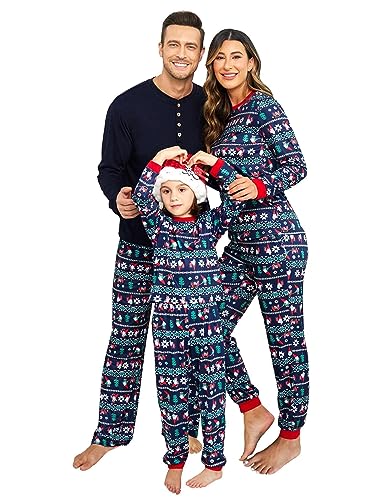 Ekouaer Weihnachtspyjamas Set Schlafanzug Weihnachten Familie Langarm Fun-Nachtwäsche Outfit Hausanzug, Blau, Kinder, 140 (10-11 Jahre) von Ekouaer