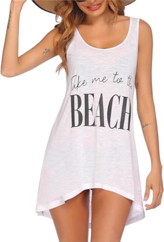 Ekouaer Damen Strandkleid Sommerkleid Strandponcho Boho Strandtunika Bikini Cover-Ups Badeanzug Beachwear Bademode Kurze Kleid,A-weiß, XXL von Ekouaer