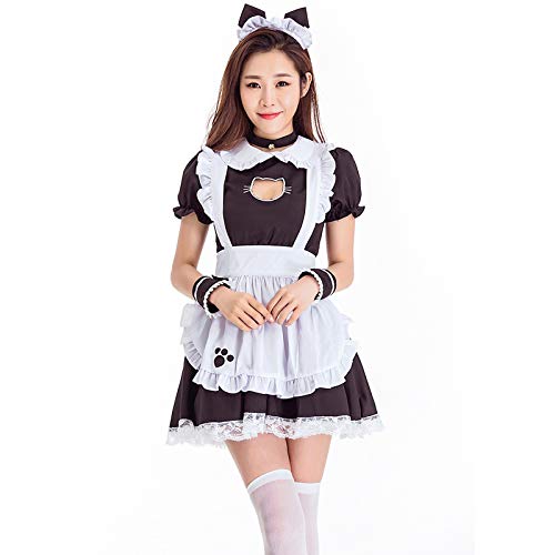 Ekrfxh Damen Dienstmädchenkleid Cosplay Anime Show Restaurant CuteWork Crossdress Katze Print Cute Outfit Kleider, Schwarz , XXXXL von Ekrfxh