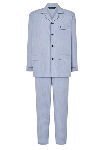 El Búho Nocturno Schlafanzug Herren Lang Baumwolle Gewebt Popeline Gestreift Revers Pyjama Herren, 100% Baumwolle, Blau 1531, L von El Búho Nocturno